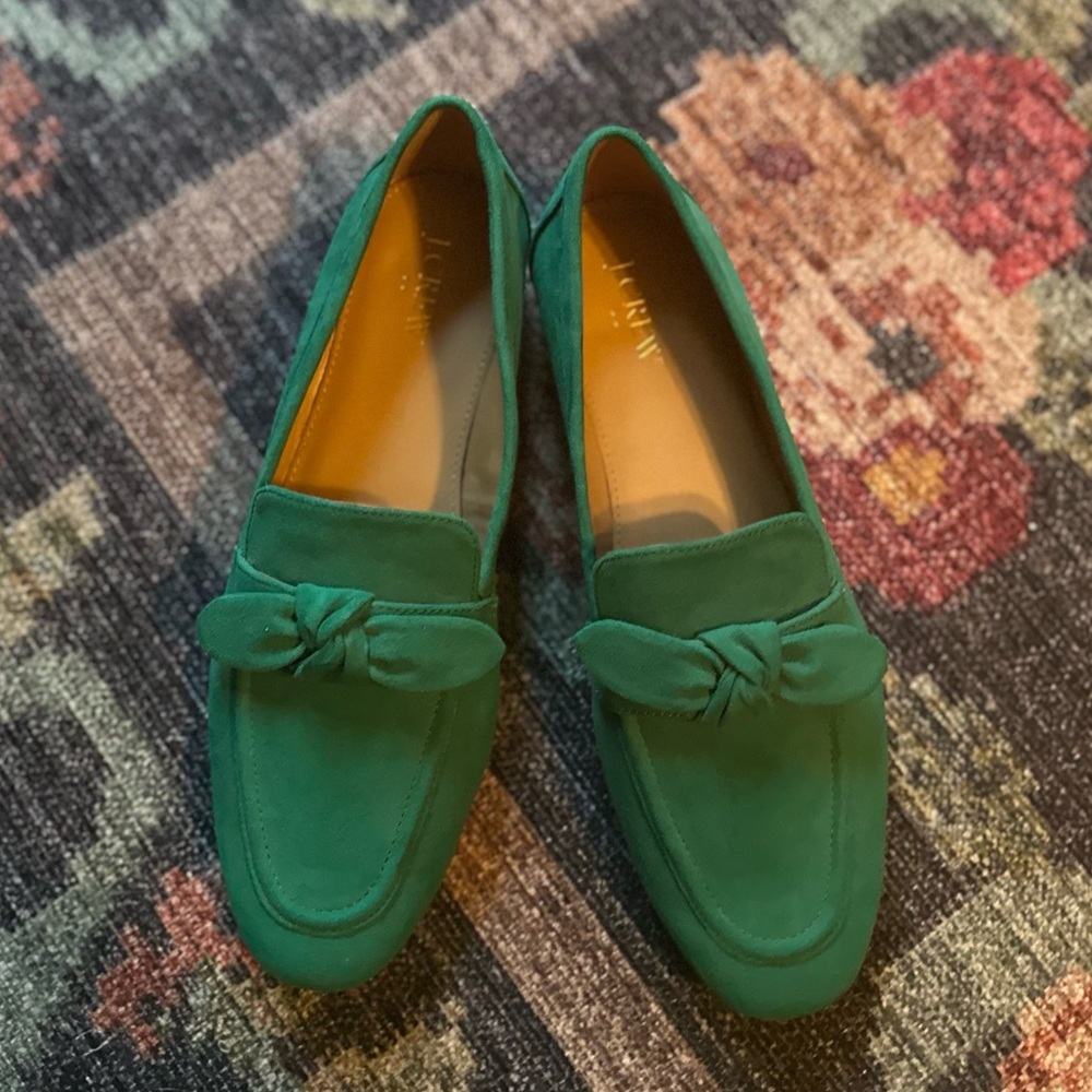 J. Crew Suede Bow Loafers Emerald Green